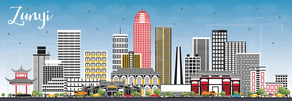 Zunyi China City Skyline Con Edificios Grises Cielo Azul Ilustración — Vector de stock