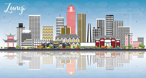Panoramę Miasta Chiny Legionowo Szarości Budynków Błękitne Niebo Refleksje Ilustracja — Wektor stockowy