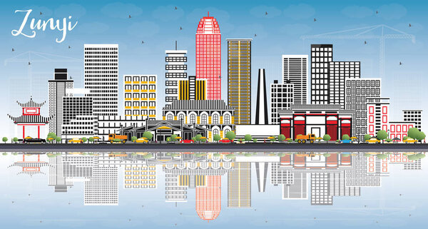 Скайлайн "Китай-город" с серыми зданиями, голубым небом и рефлексами. Векторная иллюстрация. Концепция деловых поездок и туризма с современной архитектурой. С вехами в истории
.