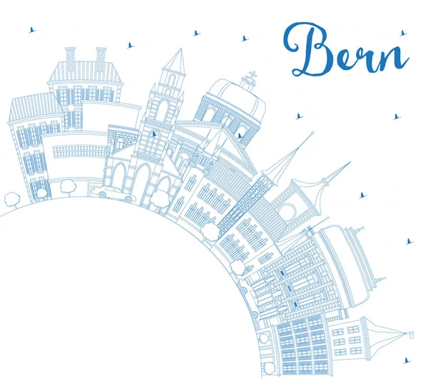 Outline Bern Switzerland City Skyline Blue Buildings Copy Space Vector — Stock Vector