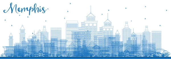 青い建物概要メンフィス テネシー州都市スカイライン ベクトルの図 ビジネス旅行や歴史的建造物を観光概念です ランドマークとメンフィス都市景観 — ストックベクタ