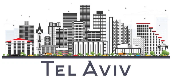 Tel Aviv Israel Stadssilhuetten Med Grå Byggnader Isoleras Vitt Vektorillustration — Stock vektor