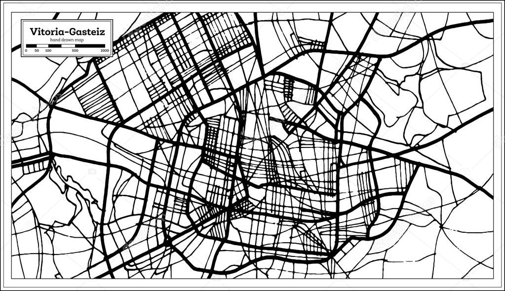 Vitoria Gasteiz Spain City Map in Retro Style. Outline Map. Vector Illustration.