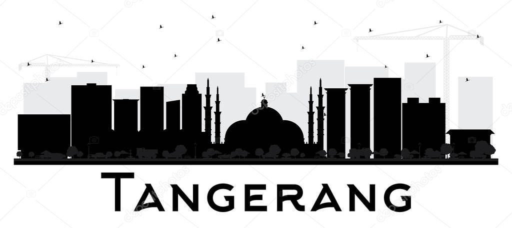 Tangerang Indonesia City Skyline Silhouette with Black Buildings Isolated on White. Vector Illustration. Business Travel and Tourism Concept with Modern Architecture. Tangerang Cityscape with Landmarks.