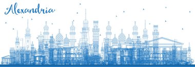 Anahat Alexandria Mısır manzarası ile mavi binalar. Vektör çizim. İş seyahat ve Turizm kavramı tarihi mimarisi ile. Alexandria Cityscape yerler ile.