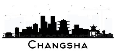 Changsha Çin şehir manzarası siluet siyah üzerinde beyaz izole binalar. Vektör çizim. İş seyahat ve Turizm kavramı Modern mimariye sahip. Changsha Cityscape yerler ile.