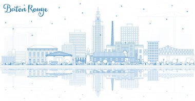 Mavi binalar ve yansımaları ile anahat Baton Rouge Louisiana şehir manzarası. Vektör çizim. İş seyahat ve Turizm kavramı Modern mimariye sahip. Baton Rouge ABD Cityscape yerler ile.
