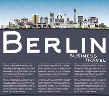 Berlin Almanya manzarası gri binalar, mavi gökyüzü ve kopya alanı. Vektör çizim. İş seyahat ve Turizm kavramı tarihi mimarisi ile. Berlin Cityscape yerler ile.