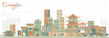 Changsha Çin şehir manzarası ile renk binalar. Vektör çizim. İş seyahat ve Turizm kavramı Modern mimariye sahip. Changsha Cityscape yerler ile.