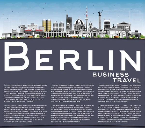 Berlijn Duitsland Skyline Met Grijs Gebouwen Blauwe Hemel Kopie Ruimte — Stockvector