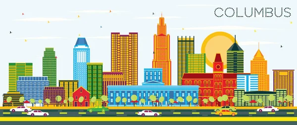 Columbus Ohio Stadssilhuetten Med Färg Byggnader Och Blå Himmel Vektorillustration — Stock vektor