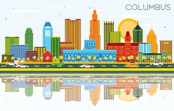 Columbus Ohio Panorama Barvou Budov Modrá Obloha Odrazy Vektorové Ilustrace — Stockový vektor