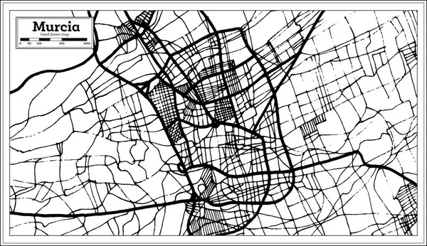 Murcia Spanya Şehir Haritası Retro Tarzı Anahat Harita Vektör Çizim — Stok Vektör