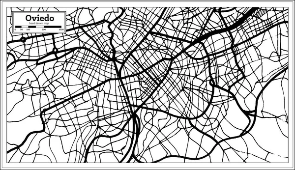 レトロなスタイルでオビエド スペイン都市マップ 概要地図 ベクトル図 — ストックベクタ