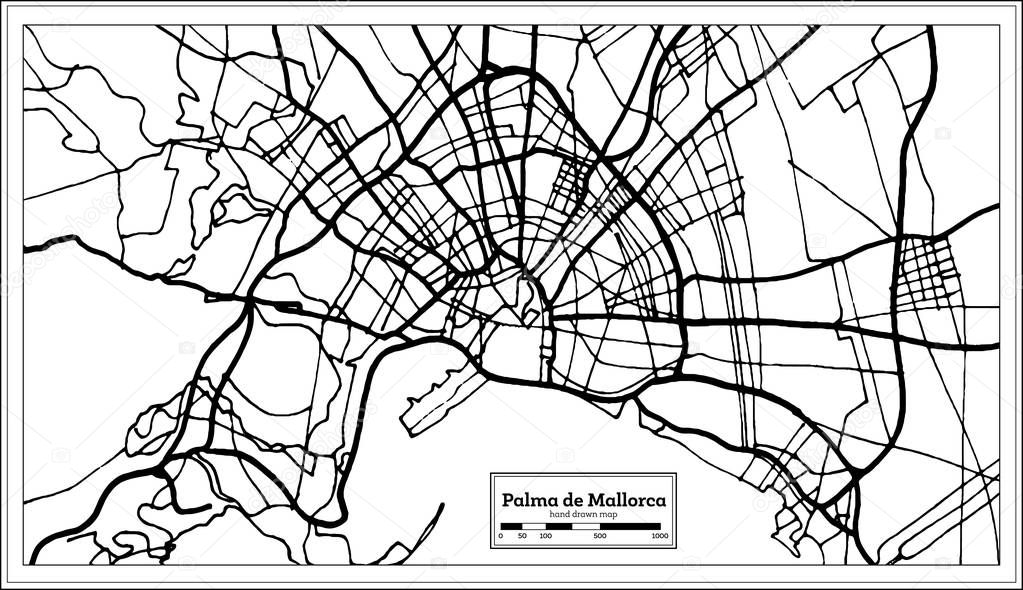 Palma de Mallorca Spain City Map in Retro Style. Outline Map. Vector Illustration.