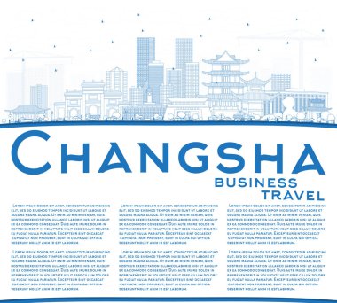 Anahat Changsha Çin şehir manzarası ile mavi binalar ve kopya alanı. Vektör çizim. İş seyahat ve Turizm kavramı Modern mimariye sahip. Changsha Cityscape yerler ile.