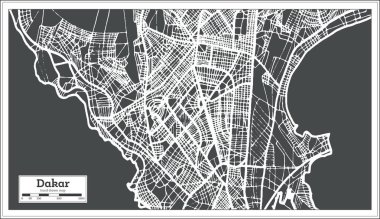 Dakar Senegal City Map in Retro Style. Outline Map. Vector Illustration. clipart