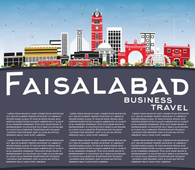Faisalabad Pakistan şehir manzarası ile gri binalar, mavi gökyüzü ve kopya alanı. Vektör çizim. İş seyahat ve Turizm kavramı Modern mimariye sahip. Faisalabad Cityscape yerler ile.
