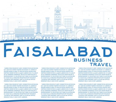 Anahat Faisalabad Pakistan şehir manzarası ile mavi binalar ve kopya alanı. Vektör çizim. İş seyahat ve Turizm kavramı Modern mimariye sahip. Faisalabad Cityscape yerler ile.