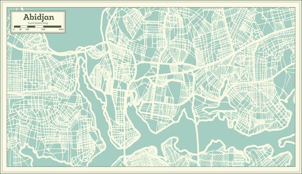 阿比让象牙海岸城市地图复古风格 大纲图 矢量插图 — 图库矢量图片