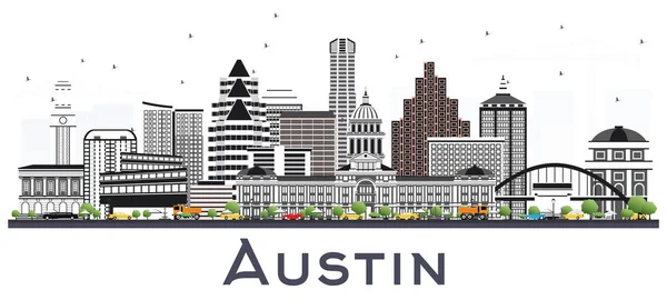 Austin Texas City Skyline Con Edificios Grises Aislados Blanco Ilustración — Vector de stock