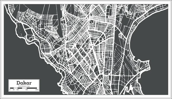 Mapa Miasta Senegal Dakar Stylu Retro Mapa Przeglądowa Ilustracja Wektorowa — Wektor stockowy