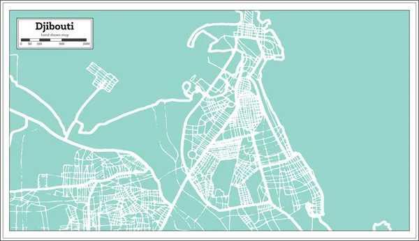Gibuti Mappa Città Stile Retrò Mappa Del Contorno Illustrazione Vettoriale — Vettoriale Stock