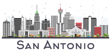 San Antonio Texas şehir manzarası ile gri beyaz izole binalar. Vektör çizim. İş seyahat ve Turizm kavramı Modern mimariye sahip. San Antonio Cityscape yerler ile.