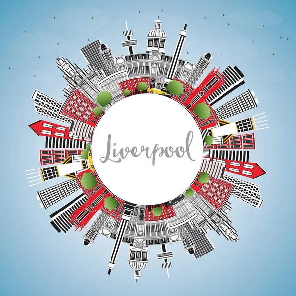 Liverpool England City Skyline Color Buildings Blue Sky Copy Space — Stock Vector