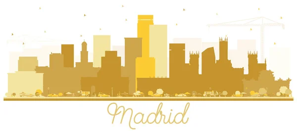 Madrid Spagna Skyline Silhouette Con Edifici Oro Isolato Sfondo Bianco — Vettoriale Stock