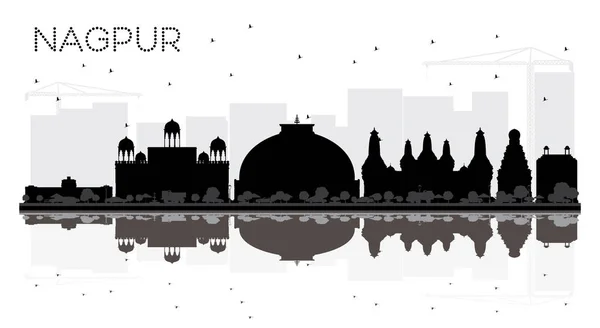 Nagpur India City Skyline Schwarz Weiß Silhouette Mit Reflexionen Einfaches — Stockvektor