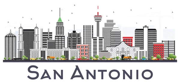 San Antonio Texas City Skyline Con Edificios Grises Aislados Blanco — Vector de stock