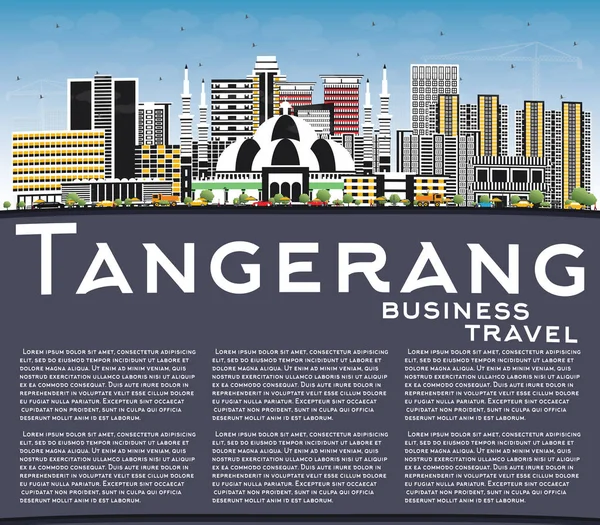 Tangerang Indonesien Stadssilhuetten Med Grå Byggnader Blå Himmel Och Kopia — Stock vektor