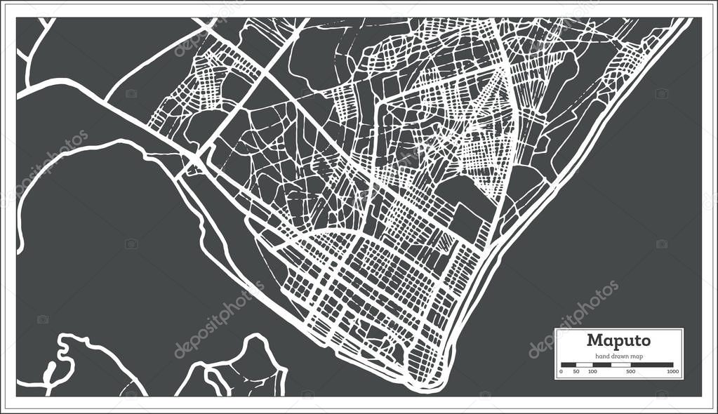 Maputo Mozambique City Map in Retro Style. Outline Map. Vector Illustration.