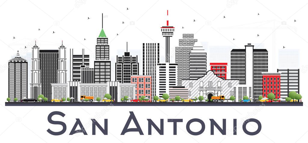 San Antonio Texas City Skyline with Gray Buildings Isolated on White. Vector Illustration. Business Travel and Tourism Concept with Modern Architecture. San Antonio Cityscape with Landmarks.