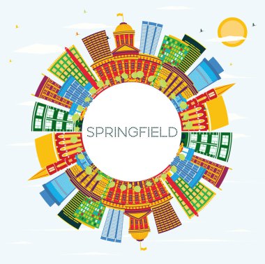 Springfield Illinois şehir manzarası renkli binalar, mavi gökyüzü ve kopya alanı. Vektör çizim. İş seyahat ve Turizm kavramı. Springfield Cityscape yerler ile.