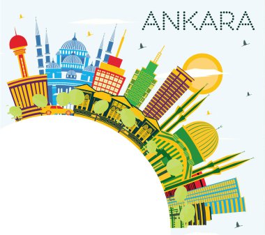 Ankara Türkiye şehir manzarası renkli binalar, mavi gökyüzü ve kopya alanı. Vektör çizim. İş seyahat ve Turizm kavramı tarihi binaları ile. Ankara Cityscape yerler ile.