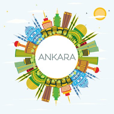 Ankara Türkiye şehir manzarası renkli binalar, mavi gökyüzü ve kopya alanı. Vektör çizim. İş seyahat ve Turizm kavramı tarihi binaları ile. Ankara Cityscape yerler ile.