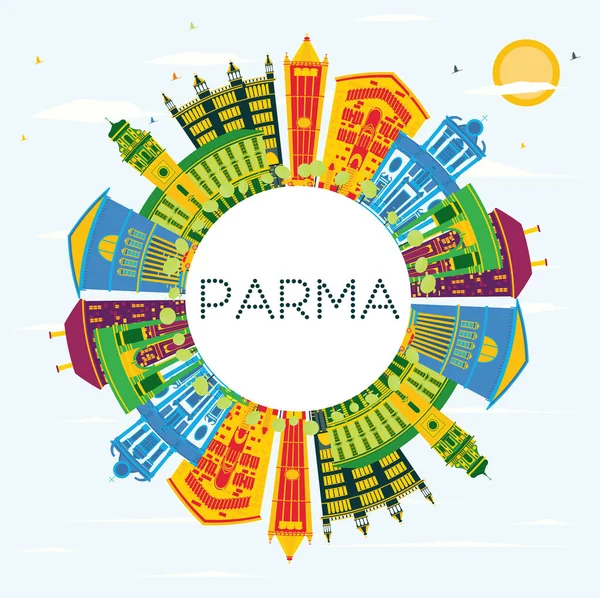 Parma Italy City Skyline Med Color Buildings Blue Sky Copy – stockvektor