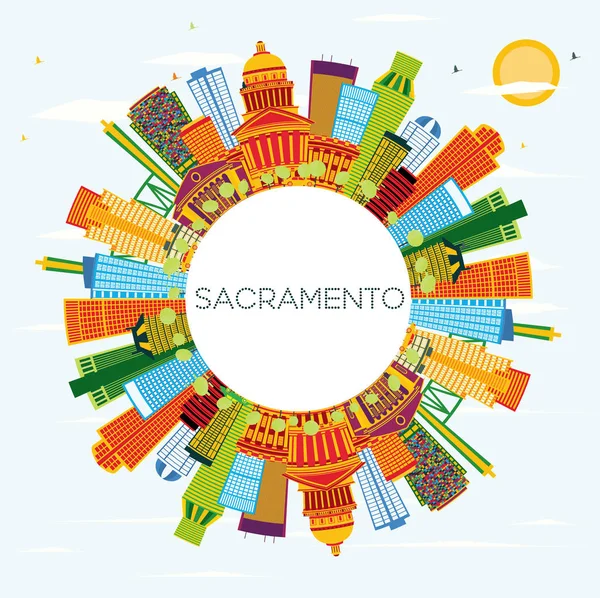 Sacramento Usa City Skyline Mit Farbigen Gebäuden Blauem Himmel Und — Stockvektor