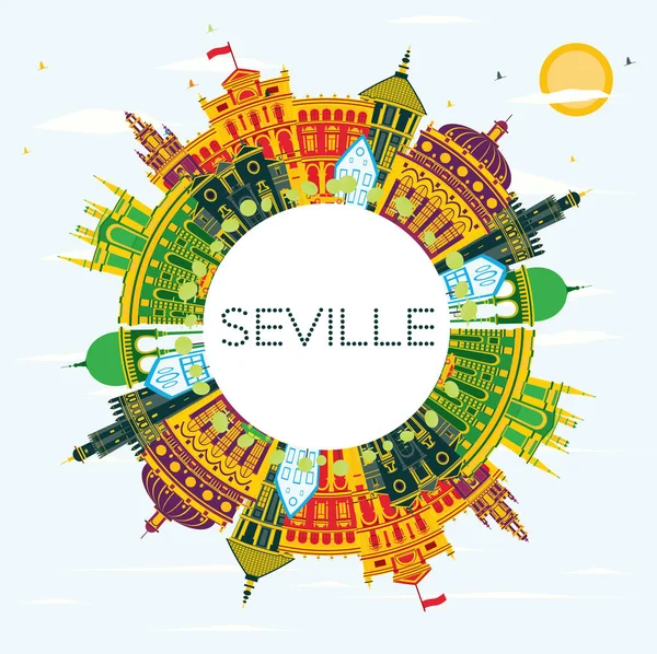Sevilla España Ciudad Skyline Con Edificios Color Cielo Azul Espacio — Vector de stock