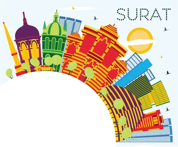 Surat India City Skyline Mit Farbigen Gebäuden Blauem Himmel Und — Stockvektor