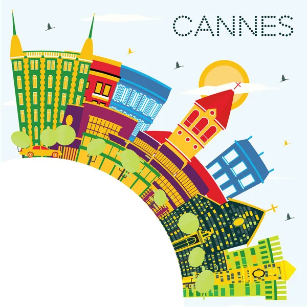 Cannes France City Skyline Color Building Blue Sky Copy Space — стоковый вектор