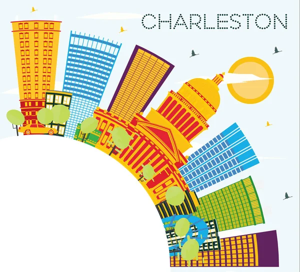 查尔斯顿城市天际线带有彩色建筑 蓝天和复制空间 西弗吉尼亚州 矢量插图 商务旅游和旅游理念与现代建筑 查尔斯顿城市景观与地标 — 图库矢量图片