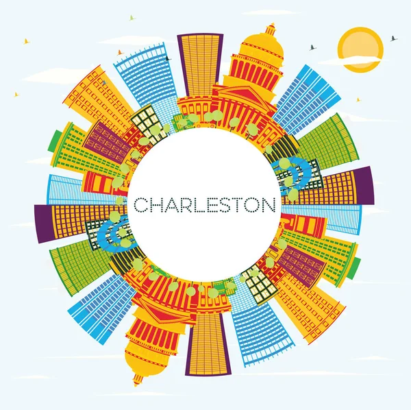 Charleston City Skyline Avec Bâtiments Couleur Ciel Bleu Espace Copie — Image vectorielle