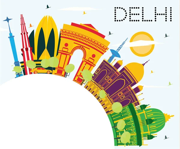 Delhi India Skyline Con Edificios Color Cielo Azul Espacio Copia — Vector de stock