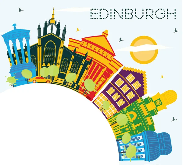 Edinburgh Scotland City Skyline Color Buildings Blue Sky Copy Space — Stock Vector