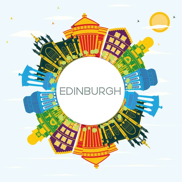 Edinburgh Scotland City Skyline Color Buildings Blue Sky Copy Space — Stock Vector