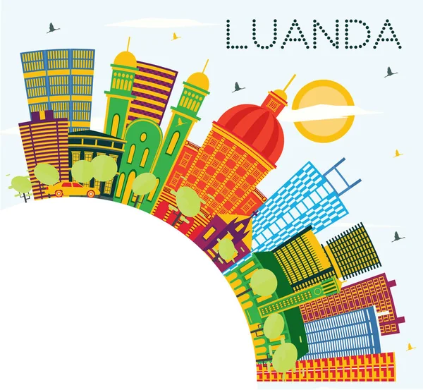 Luanda Angola City Skyline Con Edificios Color Cielo Azul Espacio — Vector de stock