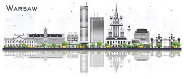 Gri beyaz arka plan üzerinde izole binalar ile Varşova Polonya şehir manzarası. Vektör çizim. İş seyahat ve Turizm kavramı tarihi mimarisi ile. Varşova Cityscape yerler ile.